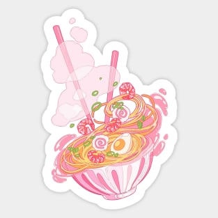 The cute pink ramen bowl with shrimps and noodle Sticker